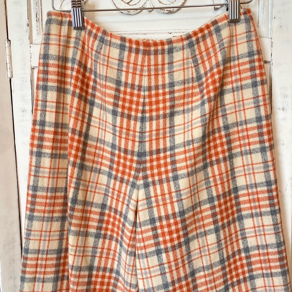 Vintage Pendleton Wool Plaid Pants Lined Size Small Peach Cream Orange Blue 70s - Picture 4 of 11